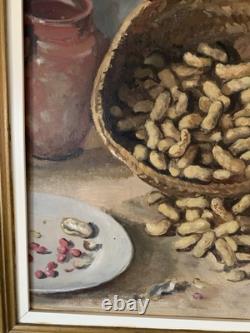 Rare Tableau Ancien Huile Nature Morte Aux Cacahuètes
