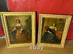 Rare paire de portraits Madame de Montespan et Anne d'Autriche, huile sur bois