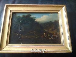 Rare tableau miniature paysage 1835 peintre anglais XIXème huile sur panneau