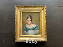 Rare tableau signé portrait jeune femme XIXème peinture atelier Baron Gérard