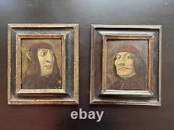 Rare tableaux paire de portraits grotesques Allemagne XIXeme huile sur panneau