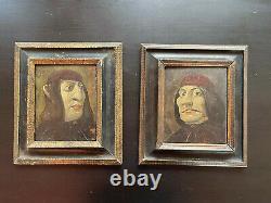 Rare tableaux paire de portraits grotesques Allemagne XIXeme huile sur panneau
