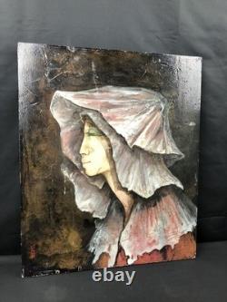 Raymond BIAUSSAT (1932-2021) Huile composition sur bois Portrait de femme