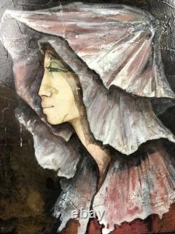 Raymond BIAUSSAT (1932-2021) Huile composition sur bois Portrait de femme