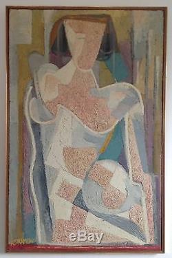 Raymond TRAMEAU Rare Grand Tableau HST 1967 Abstraction Cubiste Picasso 100x64cm