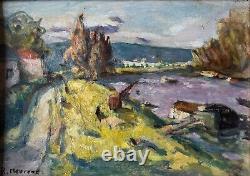 Robert FLEURENT (1904-1981) La Seine à Port-Marly 1951, HSP, signée. 20x28 cm