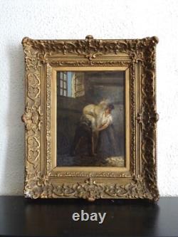 SUPERBE PEINTURE IMPRESSIONNISTE XIXe-MARÉCHAL FERRANT & CHEVAL EN PLEIN FERRAGE