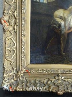 SUPERBE PEINTURE IMPRESSIONNISTE XIXe-MARÉCHAL FERRANT & CHEVAL EN PLEIN FERRAGE
