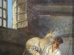 SUPERBE PEINTURE IMPRESSIONNISTE XIXe-MARÉCHAL FERRANT & CHEVAL EN PLEIN FERRAGE