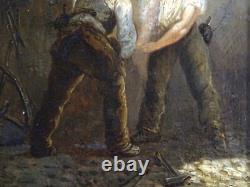 SUPERBE PEINTURE IMPRESSIONNISTE XIXe-MARÉCHAL FERRANT & CHEVAL EN PLEIN FERRAGE