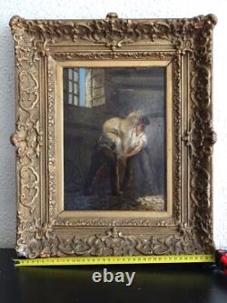 SUPERBE PEINTURE IMPRESSIONNISTE XIXe-MARÉCHAL FERRANT & CHEVAL EN PLEIN FERRAGE