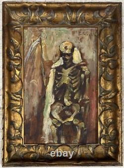 SYMBOLISM Original Antique Oil painting 1900's Portrait Of Death, Signed, Framed
