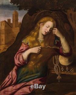 Sainte Marie-Madeleine pénitente. Peinture du XVIIe. École Toscane. 120 cm