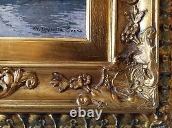 Scène Marine Port Italienne avec Voiliers Peinture Huile Impressionniste signée