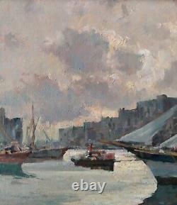 Scène Marine Port Italienne avec Voiliers Peinture Huile Impressionniste signée