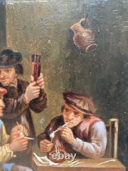 Scène Taverne D'après Teniers Hollandais Flamand XVII Tableau Ancien Huile XIX