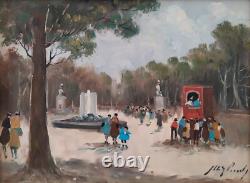 Scène animée dans le parc de Naples Vieille Peinture à l'huile originale signée