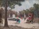 Scène Animée Dans Le Parc De Naples Vieille Peinture à L'huile Originale Signée