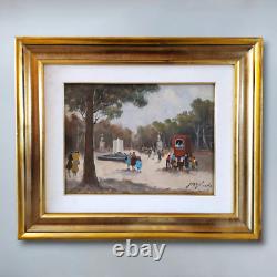 Scène animée dans le parc de Naples Vieille Peinture à l'huile originale signée