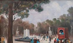Scène animée dans le parc de Naples Vieille Peinture à l'huile originale signée