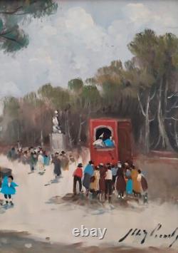 Scène animée dans le parc de Naples Vieille Peinture à l'huile originale signée