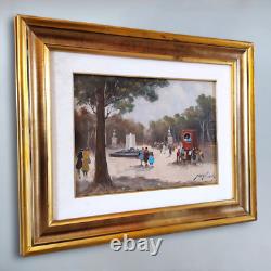 Scène animée dans le parc de Naples Vieille Peinture à l'huile originale signée
