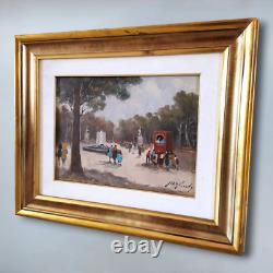 Scène animée dans le parc de Naples Vieille Peinture à l'huile originale signée