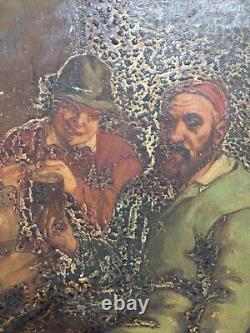 Scène de taverne Huile sur bois à Restaurer