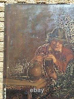 Scène de taverne Huile sur bois à Restaurer
