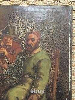 Scène de taverne Huile sur bois à Restaurer