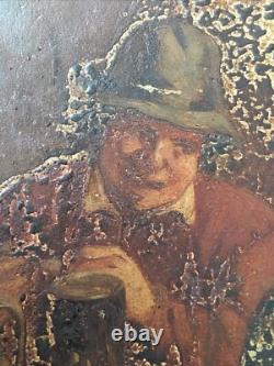 Scène de taverne Huile sur bois à Restaurer