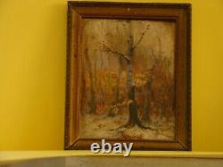 Signée Alfred Blondeau 1850 petite huile sur toile d'un sous-bois #1262#