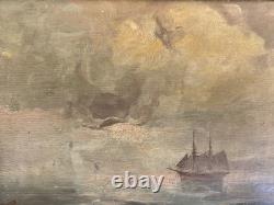 Small Antique French Marine Oil Painting Wood Panel Sailboat 21x15.5cm Pochade