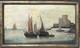 Small Antique Original Oil Painting Seascape Fishing Boat, Framed