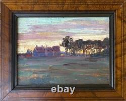 Small Impressionist School Original Oil Painting Morning Landscape, Framed
