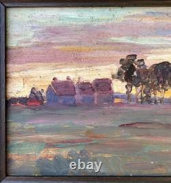 Small Impressionist School Original Oil Painting Morning Landscape, Framed