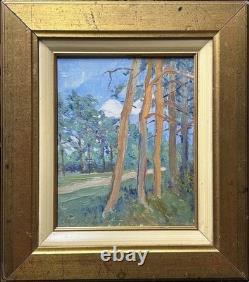 Small Original Antique Landscape, Trees, Nature Park, Oil Painting, Framed