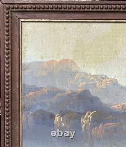 Small Original Antique View Mountain, Oil Painting, 19th Century, Framed
