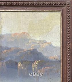 Small Original Antique View Mountain, Oil Painting, 19th Century, Framed