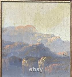 Small Original Antique View Mountain, Oil Painting, 19th Century, Framed