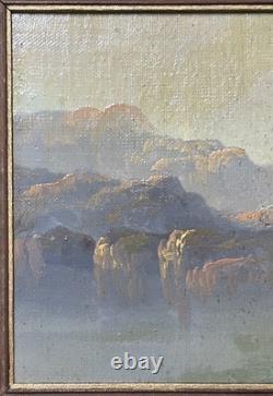 Small Original Antique View Mountain, Oil Painting, 19th Century, Framed