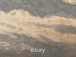 Small Original Antique View Sky, Oil Painting, 19th Century, Framed