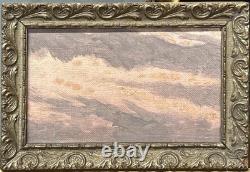 Small Original Antique View Sky, Oil Painting, 19th Century, Framed