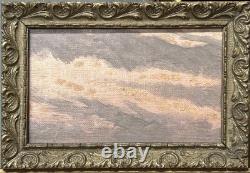 Small Original Antique View Sky, Oil Painting, 19th Century, Framed