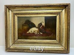 Sublime Huile sur bois Le chien et le singe signée Vincent DE VOS (1829-1875)