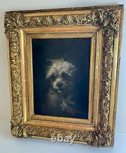 Sublime Huile sur toile du XIXe portrait d'un chien signée Walter BIDDLECOMBE