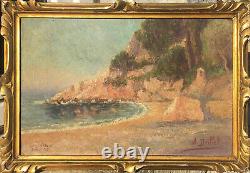 Superbe Bord de mer Côte d'Azur Cap d'Ail par André BRILLET vers 1930 + cadre