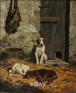 Superbe Charles-Olivier de Penne (1831-1897), Trois chiens au chenil
