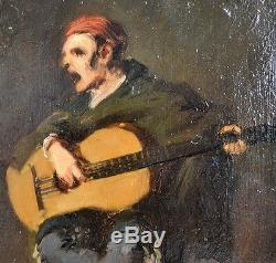 Superbe Huile sur Bois d'Eugène Forel Joueur de Guitare 1882 Fontarrabie