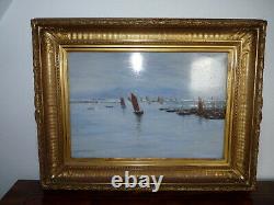Superbe ancienne Peinture huile originale Marine de MAURICE COURANT 1892